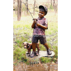 Bronze Boy and Dog Sculpture For Sale